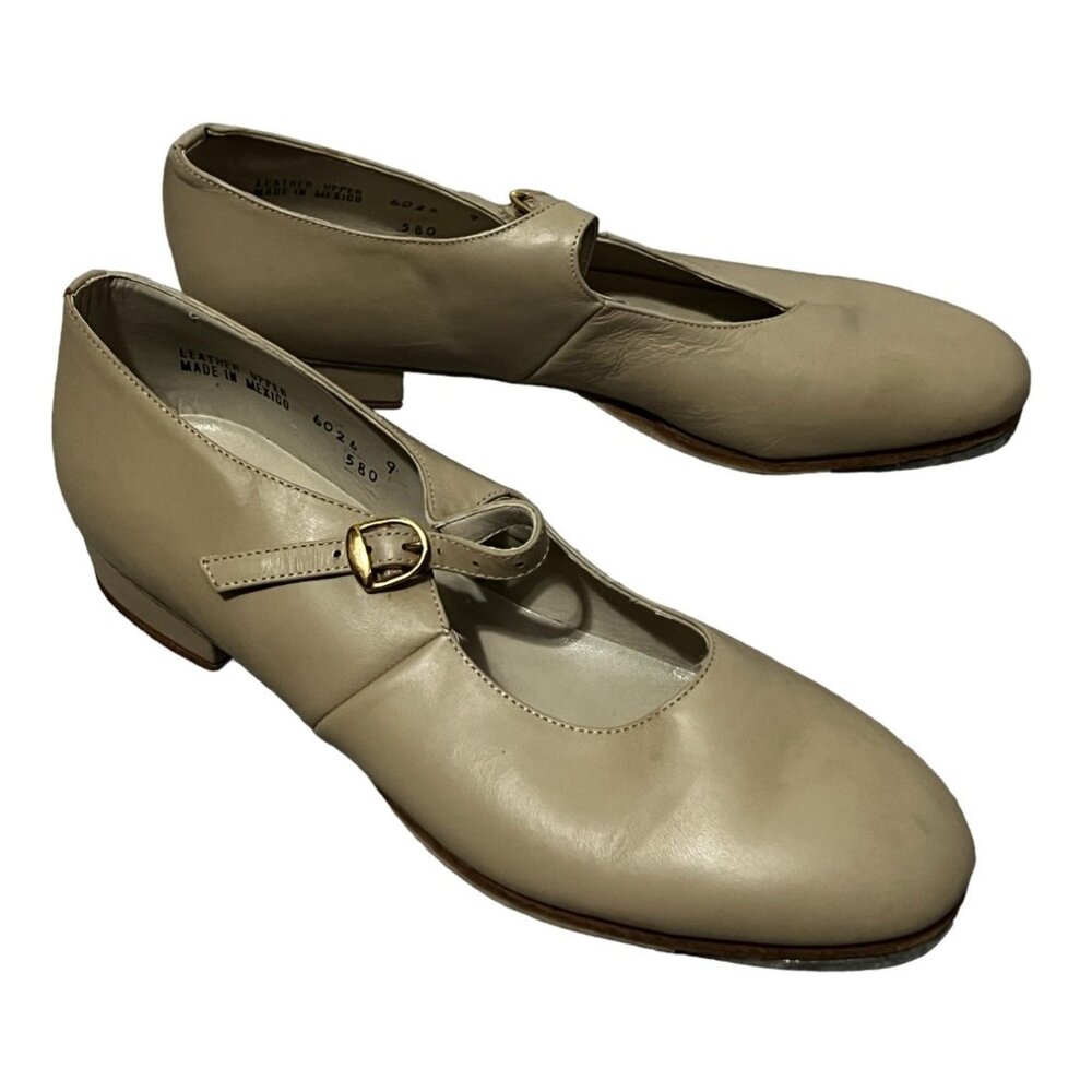 Giordano by Leo's Leather Tap Shoes Sz 9 M Womens Beige 1" Heel